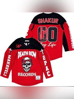 Headgear Classics Tupac Shakur Death Row Red Black Hockey Jersey Size M NWT